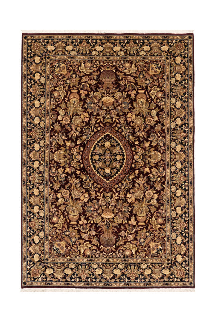 Oxblood Vase Garden Tabriz, Hand-Knotted Pakistani Wool Rug