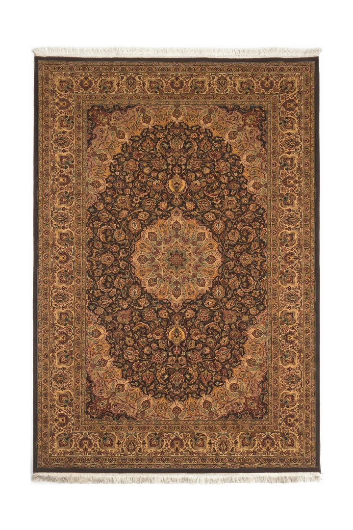 Espresso &amp; Gold Medallion, Hand-Knotted Pakistani Wool Rug