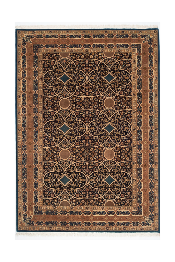 Camel Arabesque Lattice, Hand-Knotted Pakistani Wool Rug