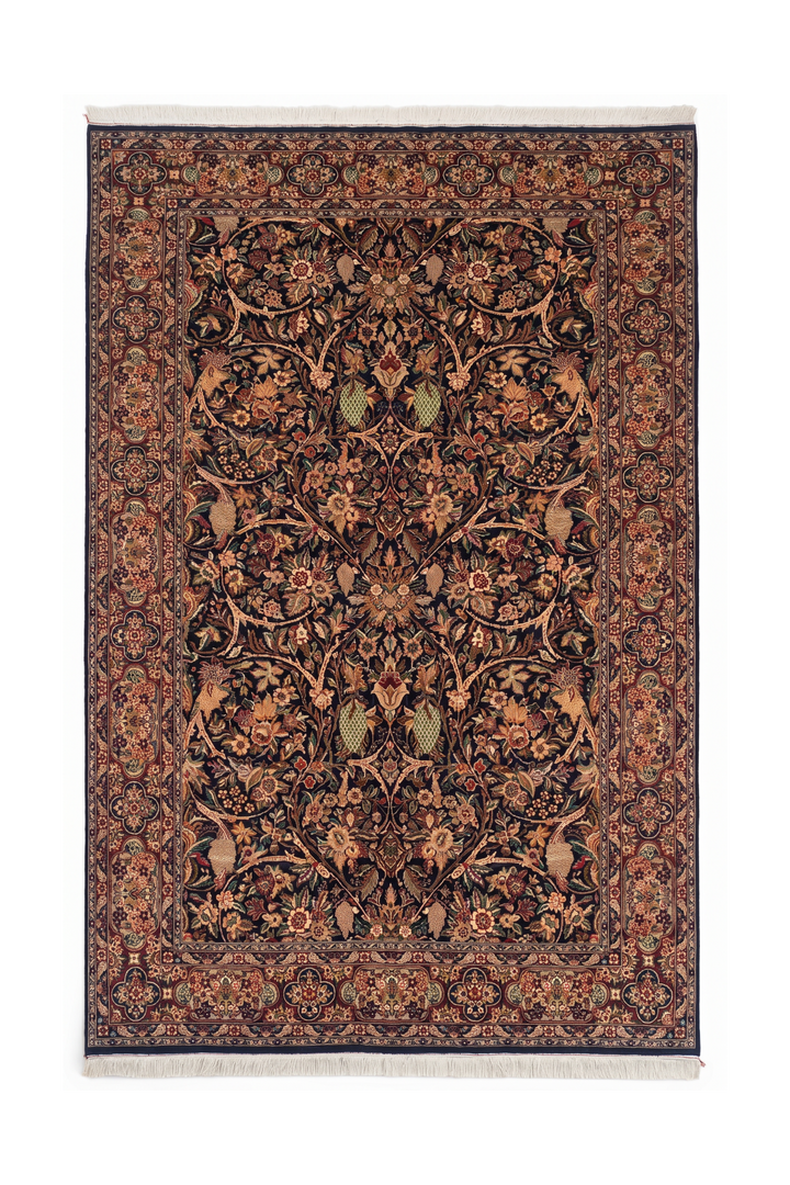 Decorative rug with intricate patterns on a plain background