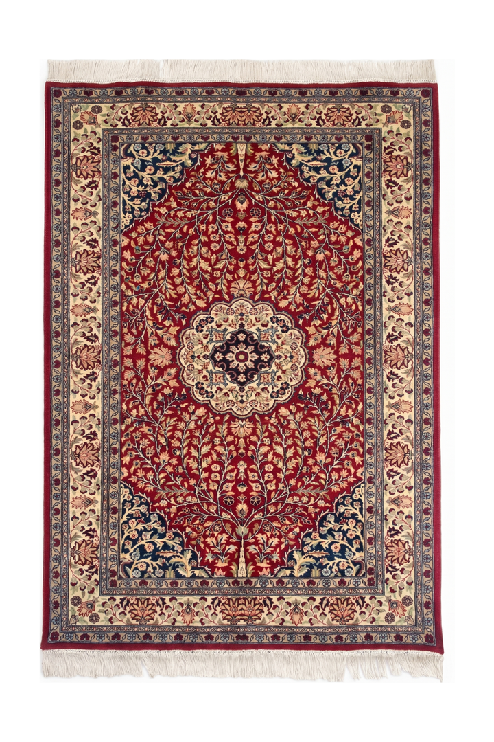 Crimson Medallion Tabriz, Hand-Knotted Pakistani Wool Rug