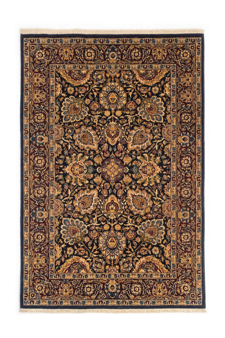 Jet &amp; Gold Floral, Hand-Knotted Pakistani Wool Rug