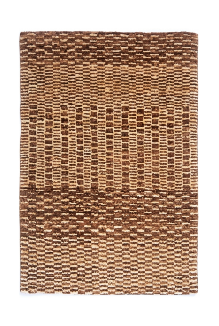 Woven brown rug with a textured pattern on a white background
