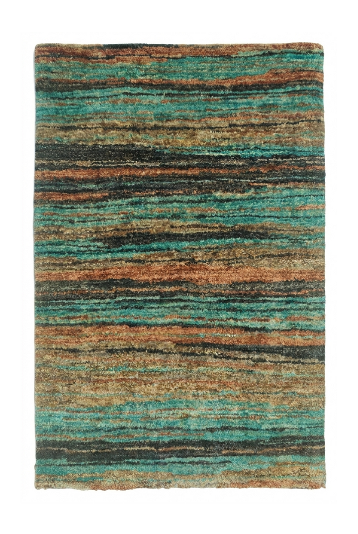 Turquoise &amp; Rust Streak Gabbeh, Hand-Knotted Afghan Wool Rug