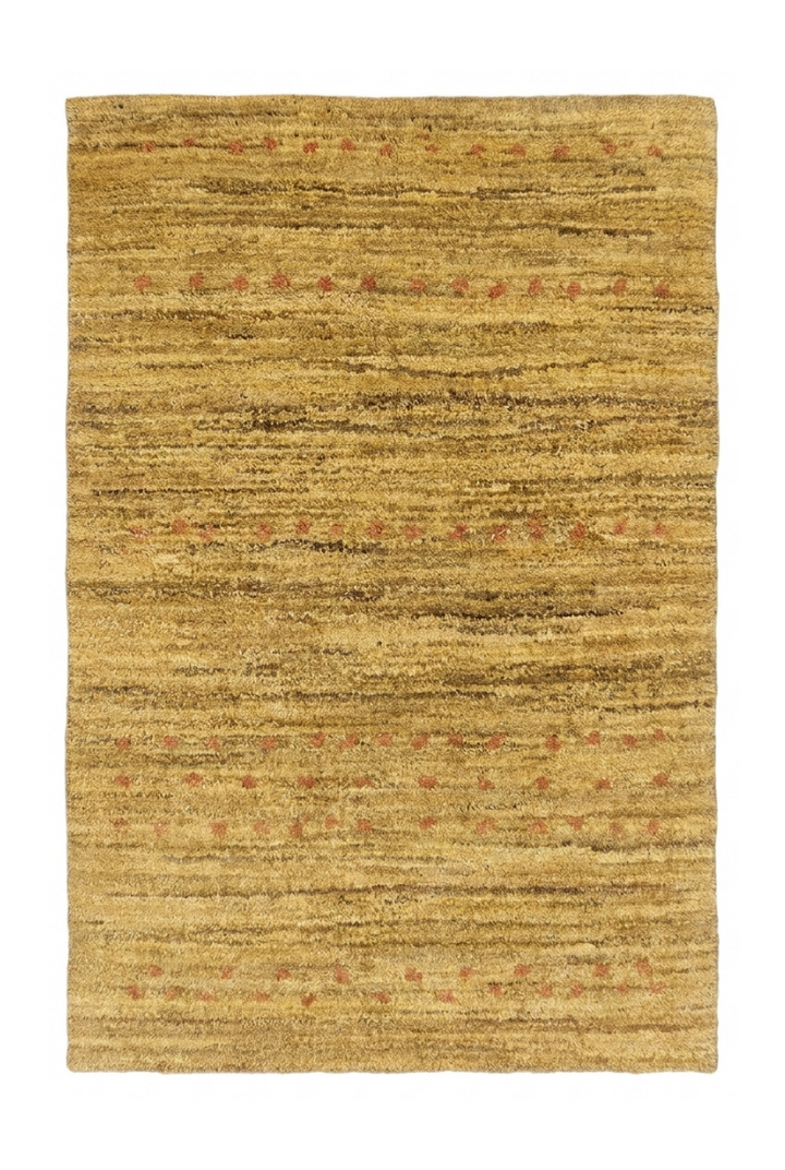 Wheat Gold Gabbeh with Rust Flecks, Hand-Knotted Afghan Wool Rug