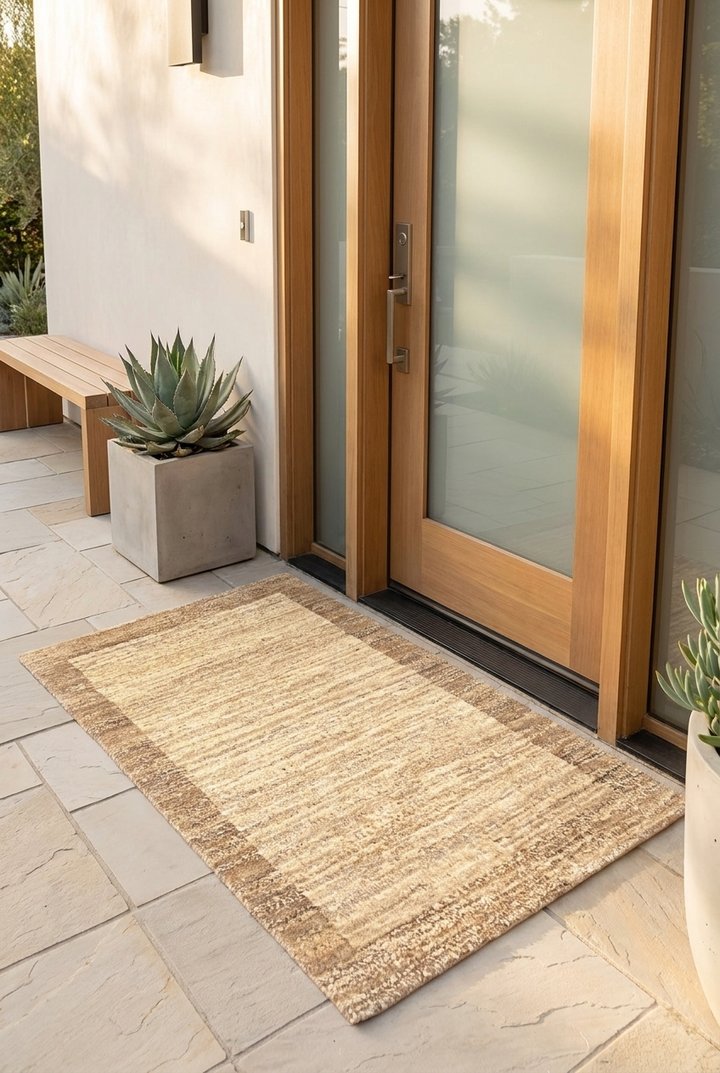 Cream &amp; Brown Border Gabbeh, Hand-Knotted Afghan Wool Rug