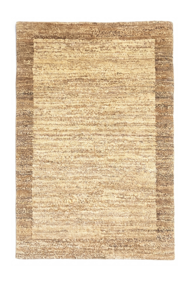 Cream &amp; Brown Border Gabbeh, Hand-Knotted Afghan Wool Rug