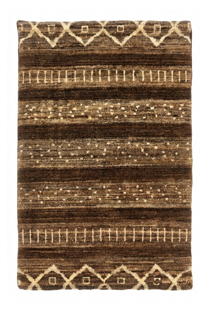 Brown Tribal Diamond Gabbeh, Hand-Knotted Afghan Wool Rug