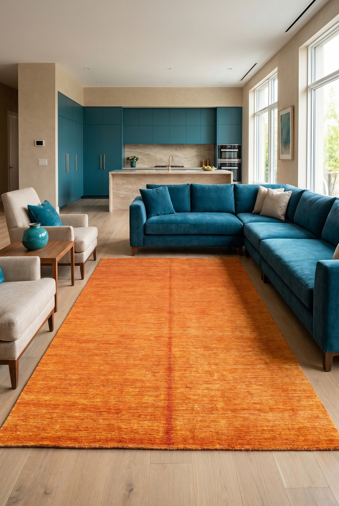 Rust Orange Plain Ghazni, Hand-Knotted Afghan Wool Rug