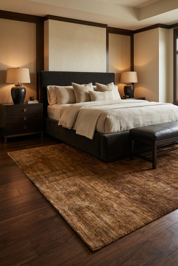 Golden Brown Plain Ghazni, Hand-Knotted Afghan Wool Rug