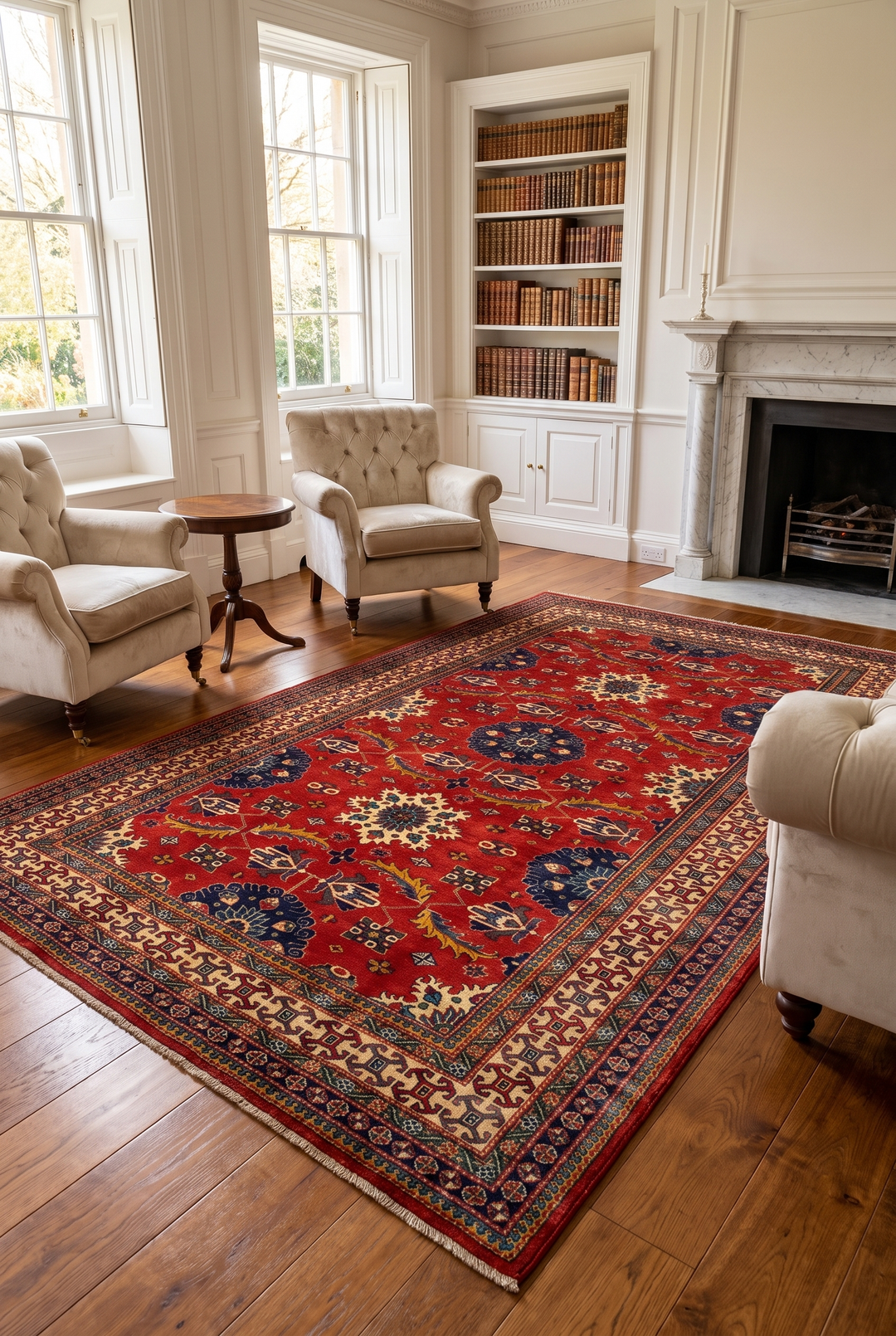 Red Afghani Sherwan, Hand-Knotted Wool Rug