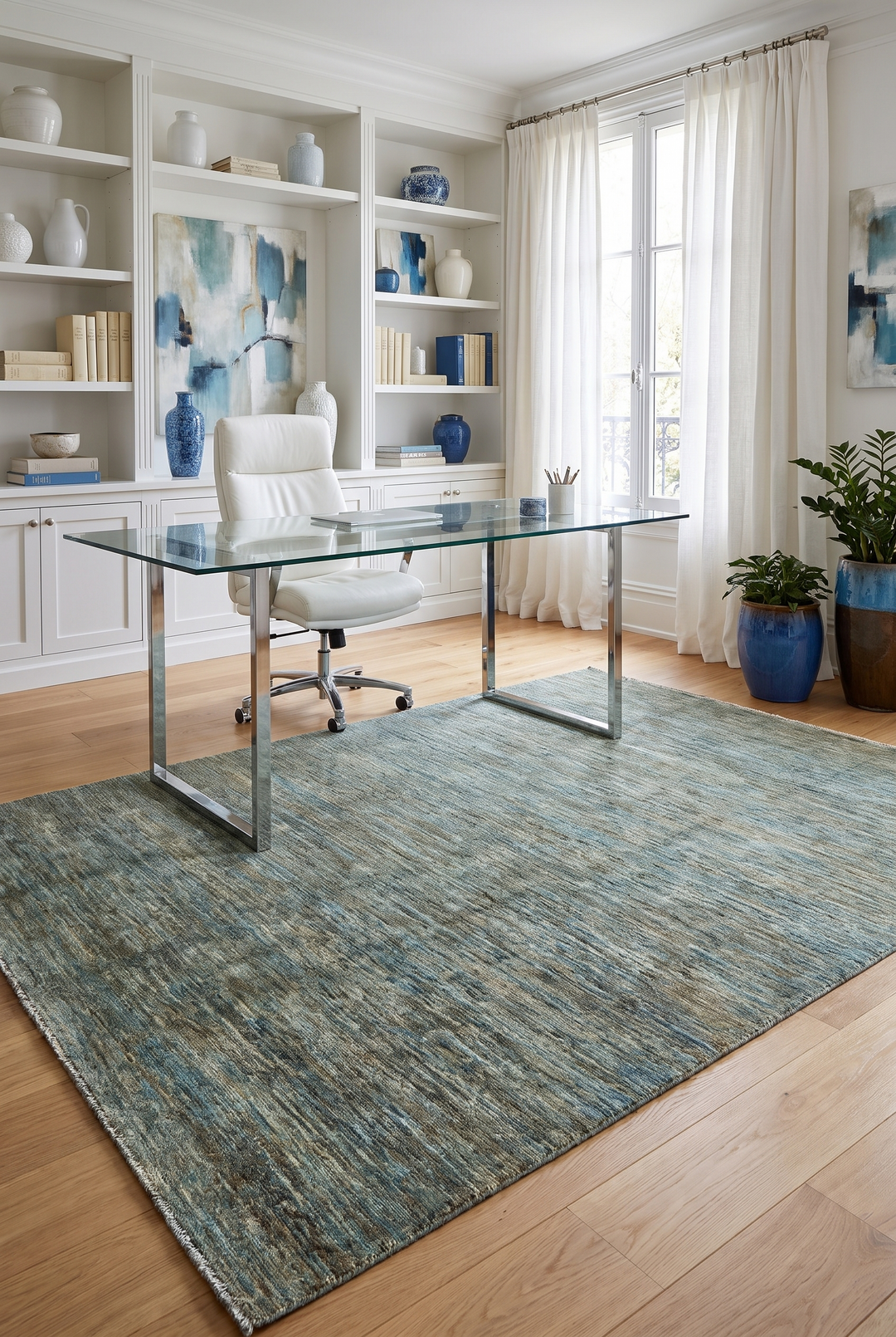 Sea-Green Variegated Ghazni, Hand-Knotted Afghan Wool Rug