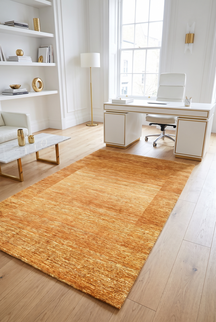 Amber Gold Bordered Ghazni, Hand-Knotted Afghan Wool Rug