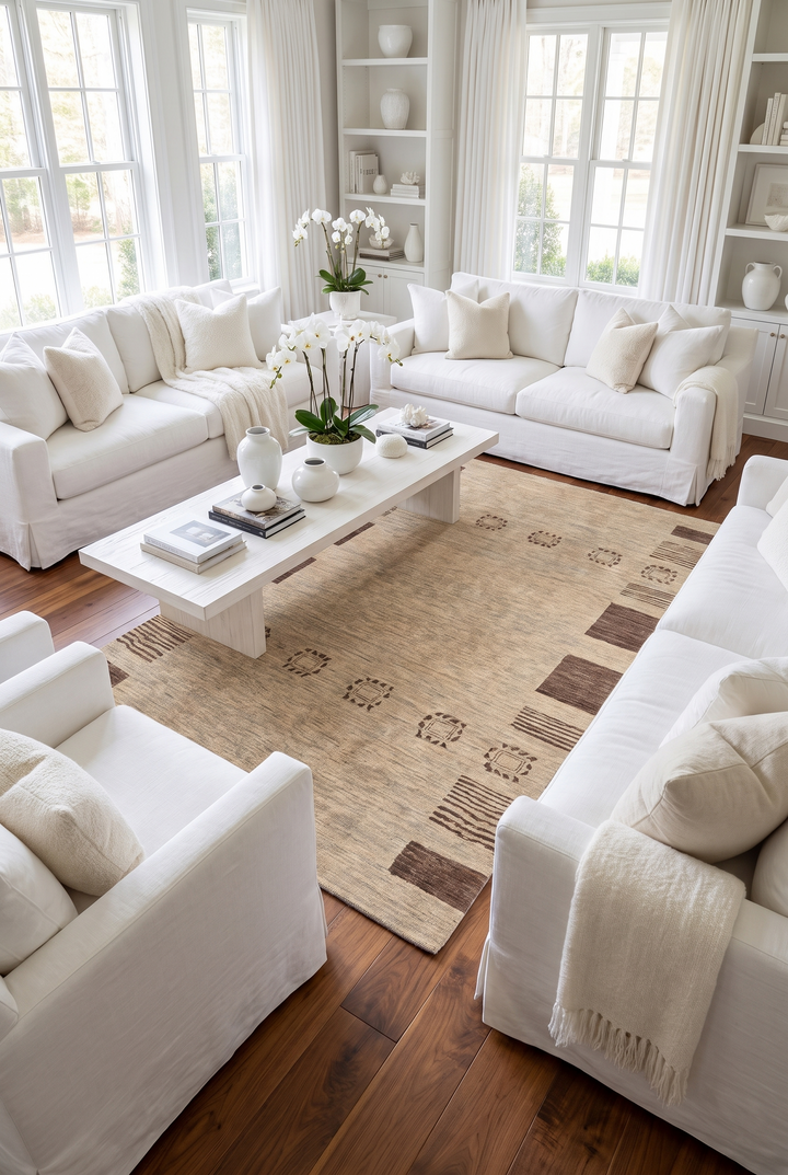 Natural Beige Tribal-Border Ghazni, Hand-Knotted Afghan Wool Rug