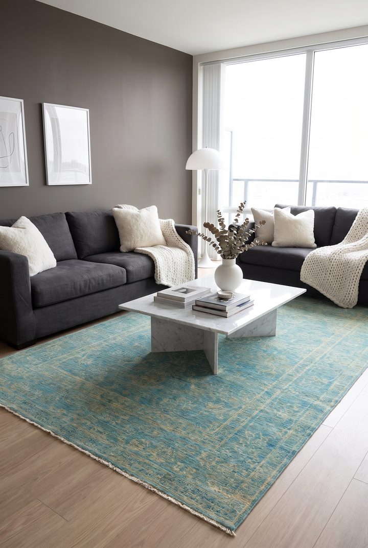 Turquoise Floral Ghazni, Hand-Knotted Afghan Wool &amp; Silk Rug