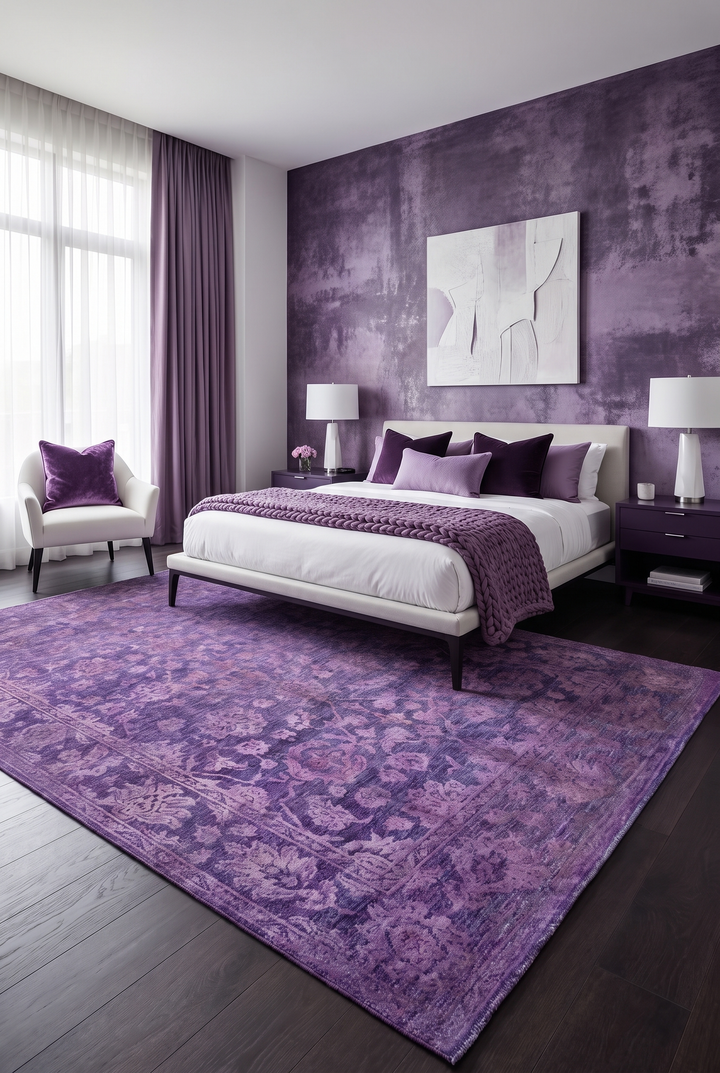 Purple Floral Ghazni, Hand-Knotted Afghan Wool &amp; Silk Rug