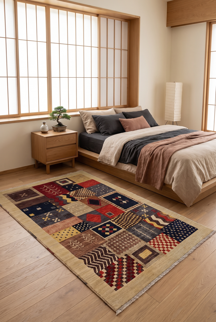 Multicolour Patchwork Ghazni, Hand-Knotted Afghan Wool Rug