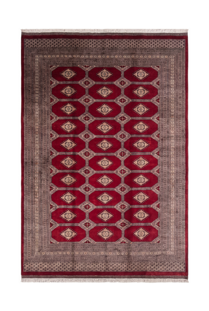 Deep Red Diamond Gül Jaldar Rug, Hand-Knotted Pakistani Wool