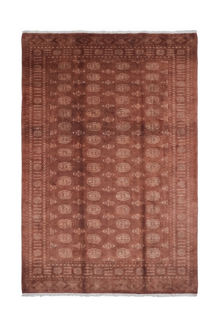 Chestnut Brown Turkmen Gül Bokhara Rug, Hand-Knotted Pakistani Wool