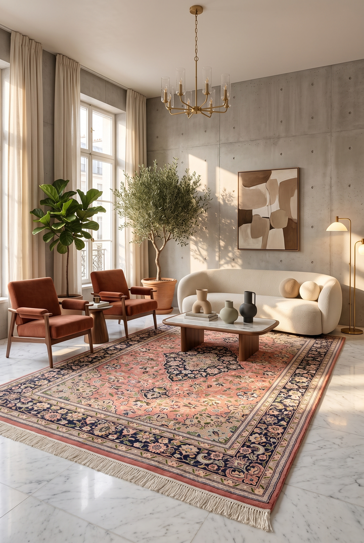 Rose Tabriz Medallion, Hand-Knotted Pakistani Wool Rug