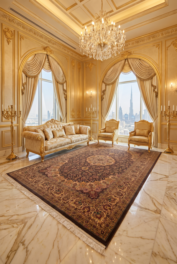 Espresso &amp; Gold Medallion, Hand-Knotted Pakistani Wool Rug