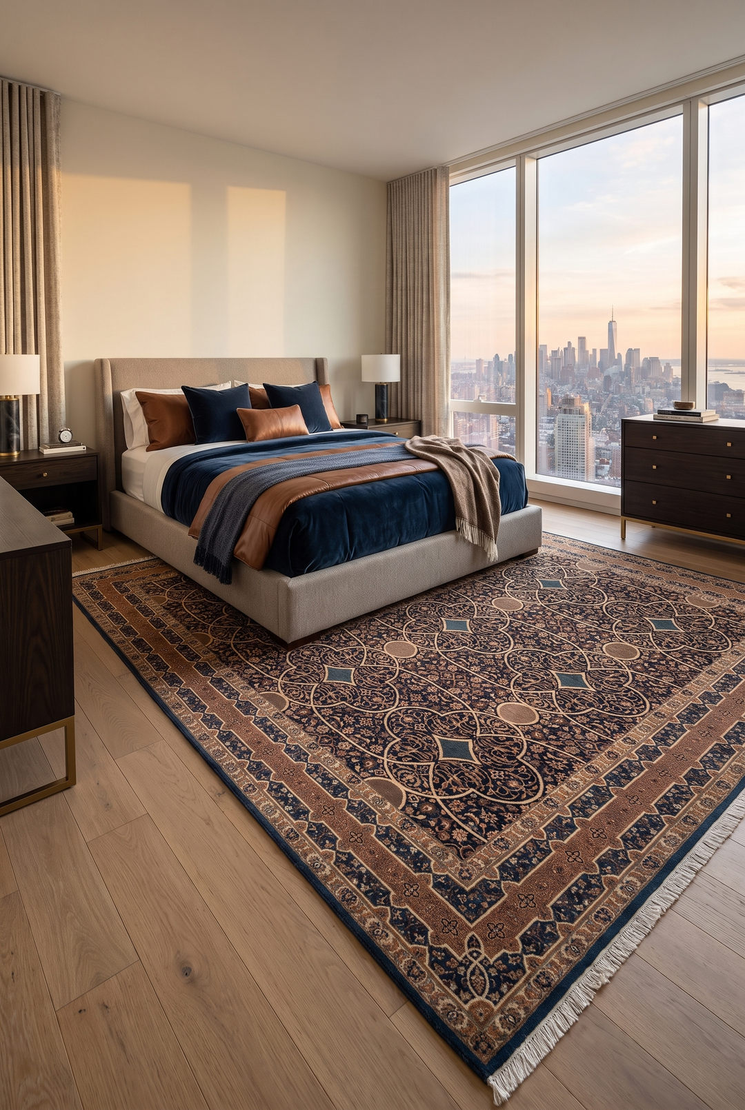 Camel Arabesque Lattice, Hand-Knotted Pakistani Wool Rug