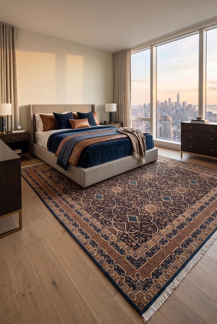 Camel Arabesque Lattice, Hand-Knotted Pakistani Wool Rug