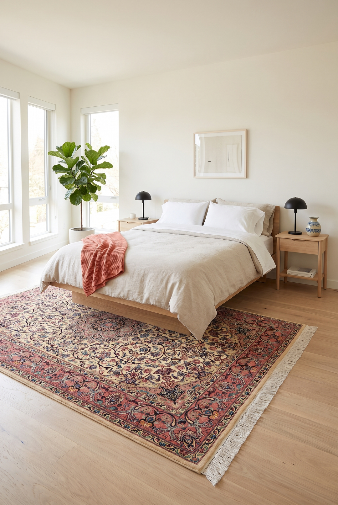 Rose &amp; Ivory Medallion Tabriz, Hand-Knotted Pakistani Wool Rug