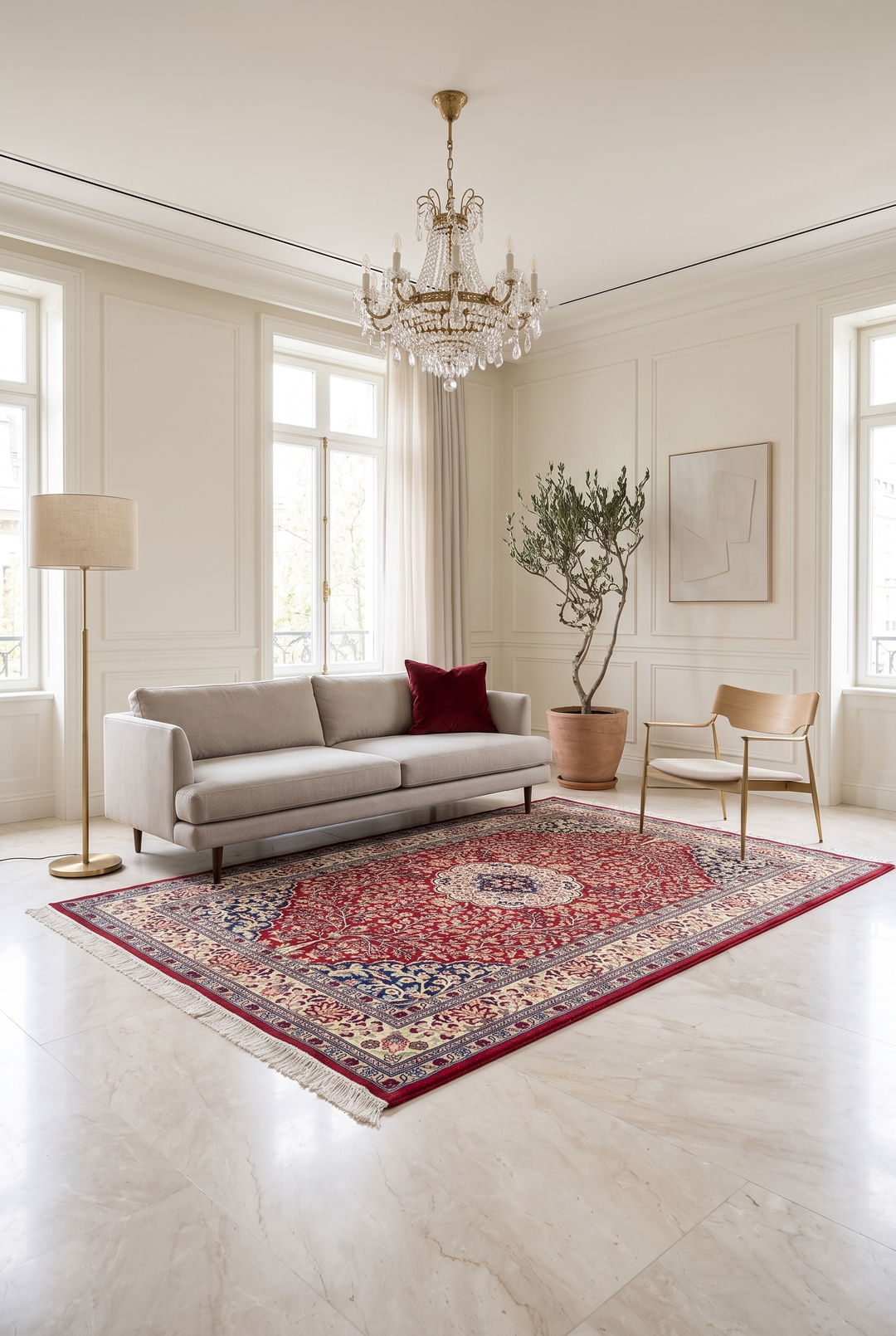 Crimson Medallion Tabriz, Hand-Knotted Pakistani Wool Rug