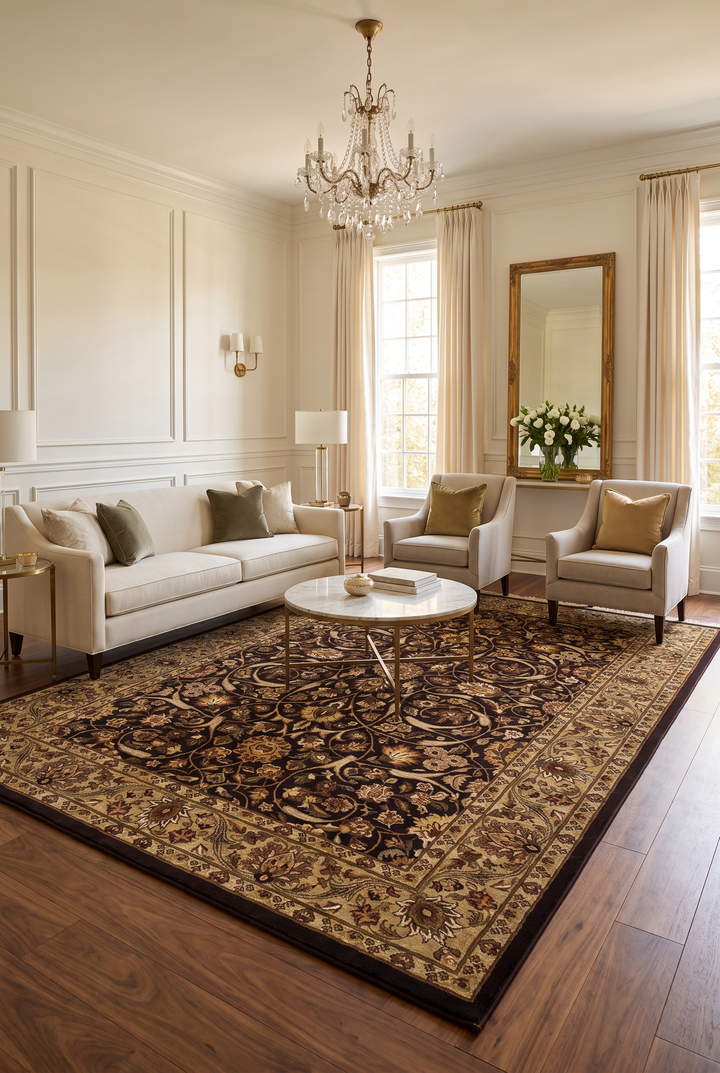 Ebony &amp; Gold All-Over Floral, Hand-Knotted Pakistani Wool Rug