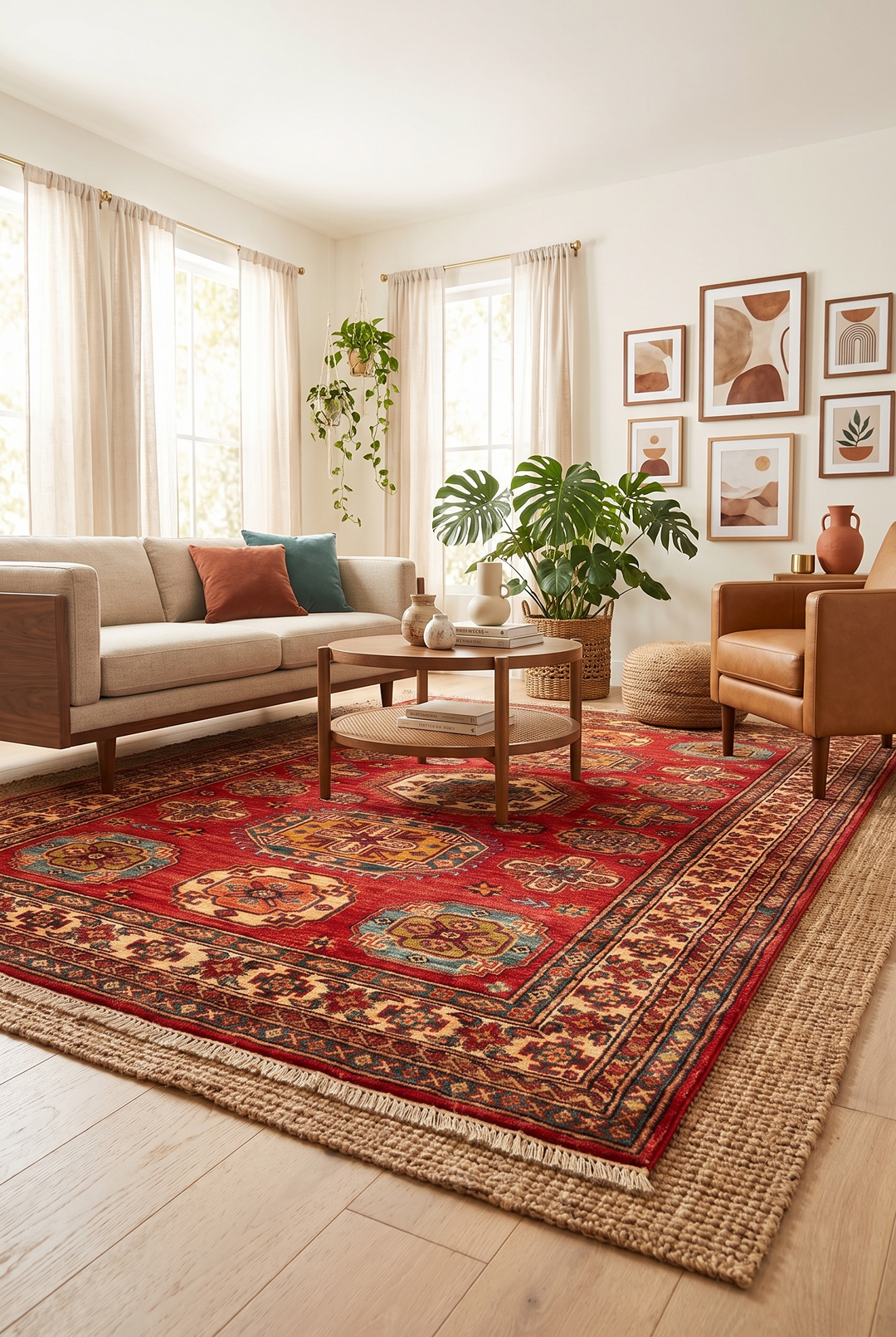 Red &amp; Teal Tribal Kazak Rug, Hand-Knotted Afghan Wool