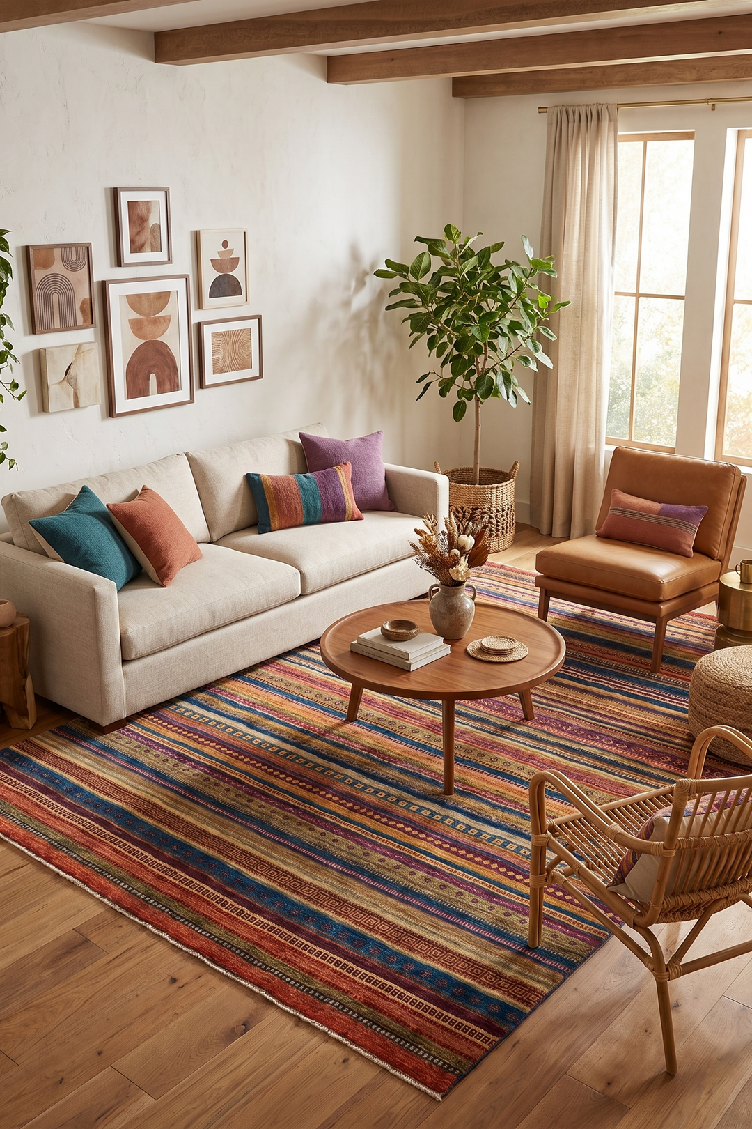 Multicolour Tribal Stripe Ghazni, Hand-Knotted Afghan Wool Rug