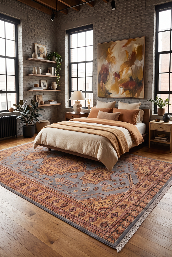 Grey &amp; Gold Tribal Medallion Jaldar Rug, Hand-Knotted Pakistani Wool &amp; Silk