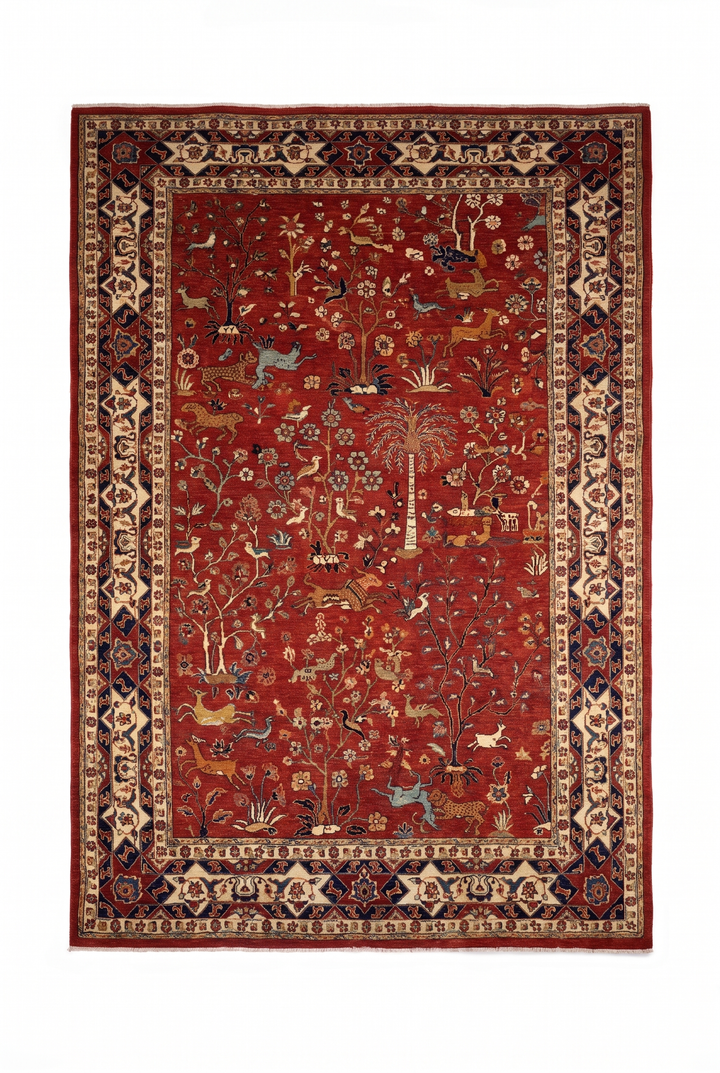 Red Shikargah Garden Ghazni, Hand-Knotted Afghan Wool Rug