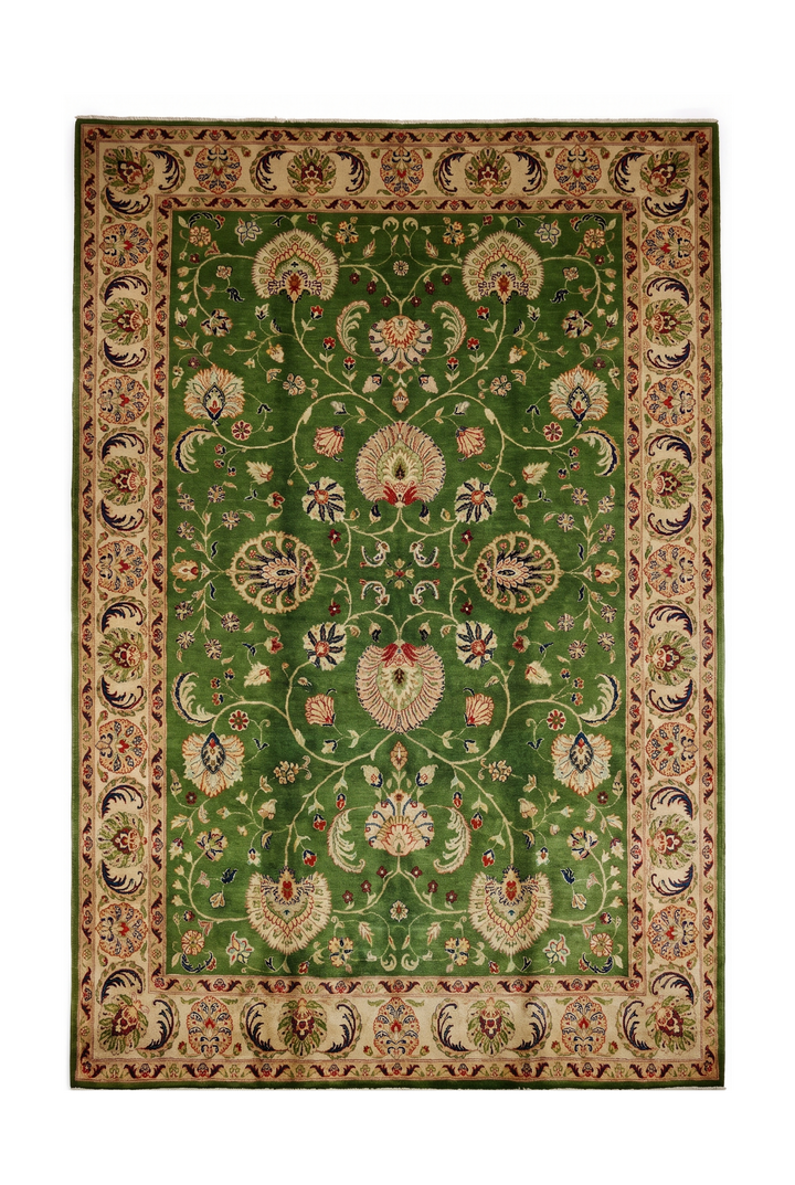 Green Floral Ghazni, Hand-Knotted Afghan Wool Rug
