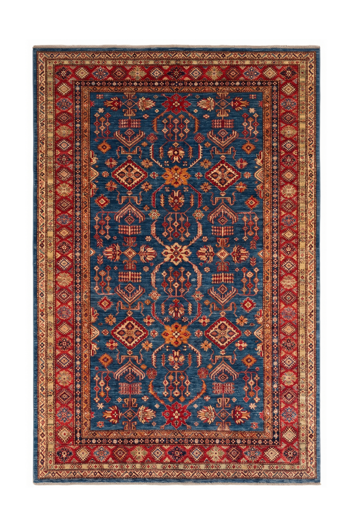 Blue &amp; Red All-Over Kazak Rug, Hand-Knotted Afghan Wool