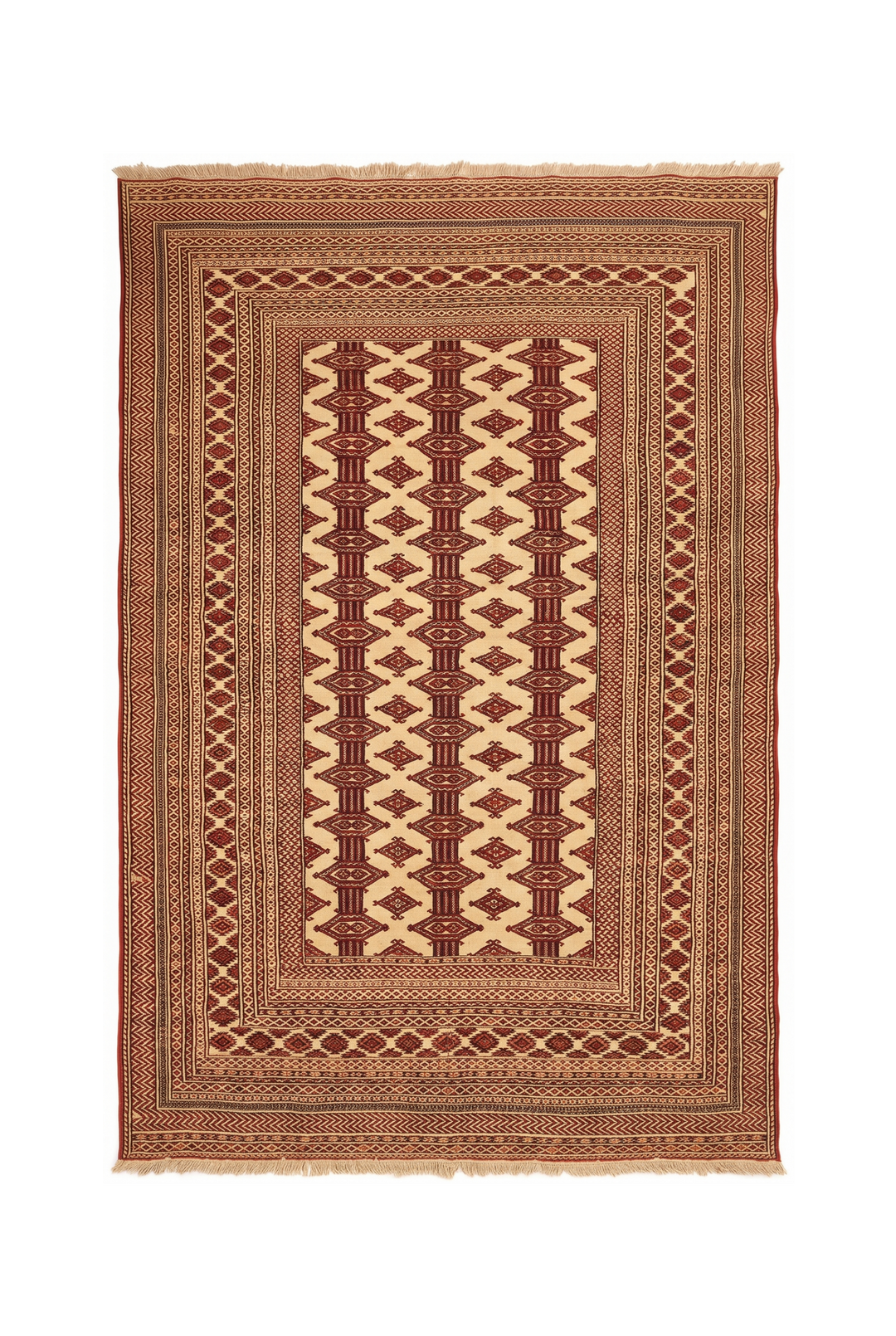 Ivory &amp; Red Turkmen Tribal Rug, Hand-Knotted Afghani Sherwan
