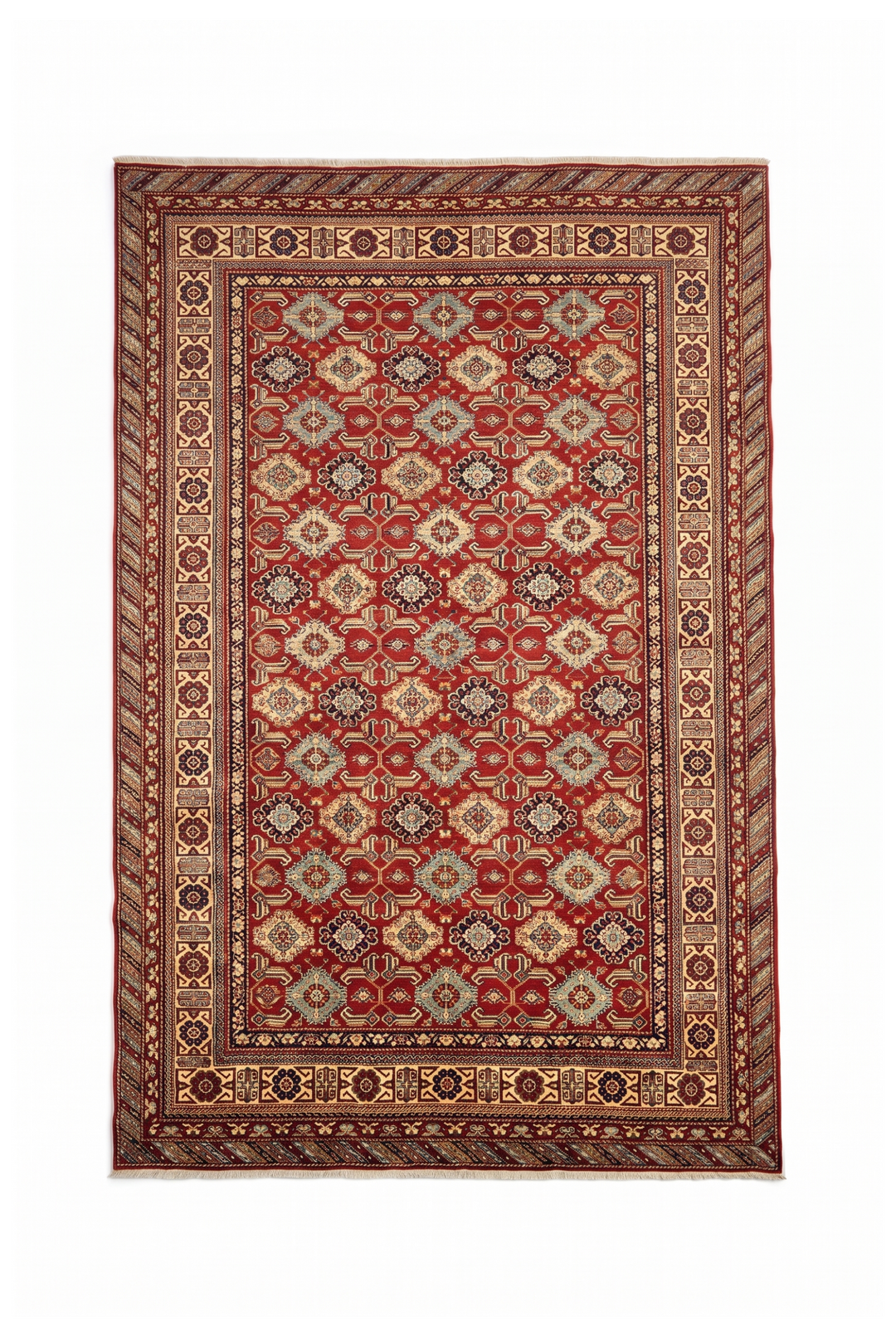 Red Shirvan Gül Lattice Rug, Hand-Knotted Afghani Sherwan