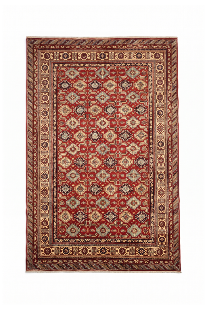 Red Shirvan Gül Lattice Rug, Hand-Knotted Afghani Sherwan