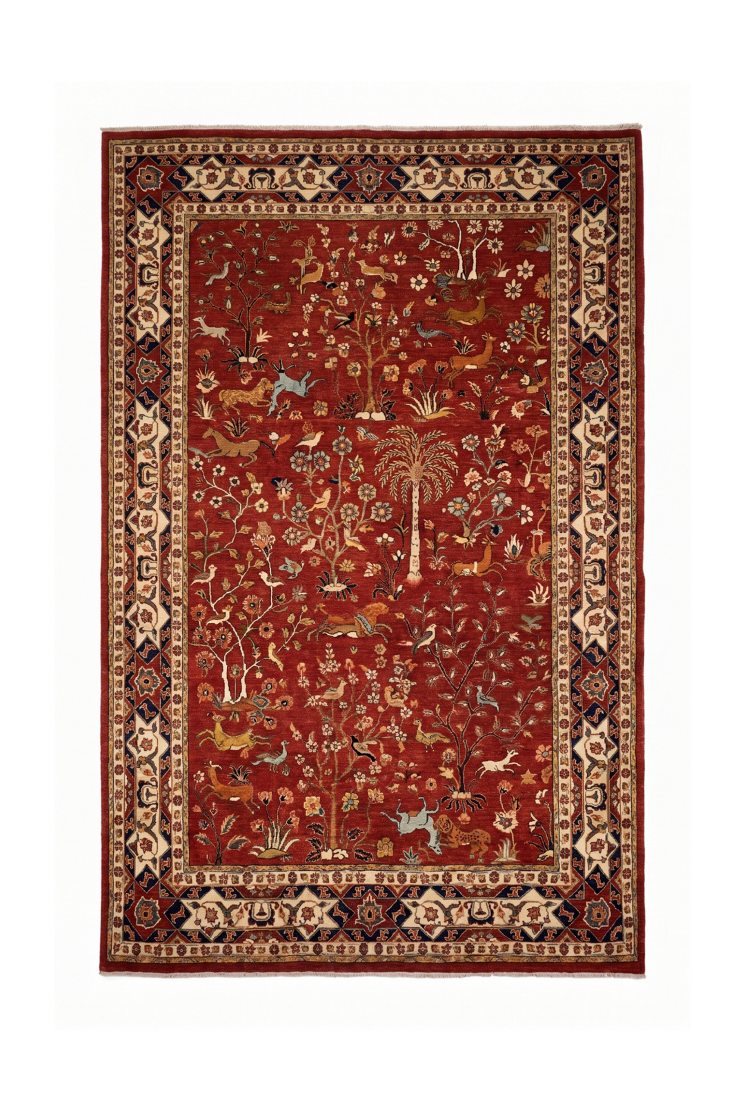 Red Shikargah Paradise Ghazni, Hand-Knotted Afghan Wool Rug
