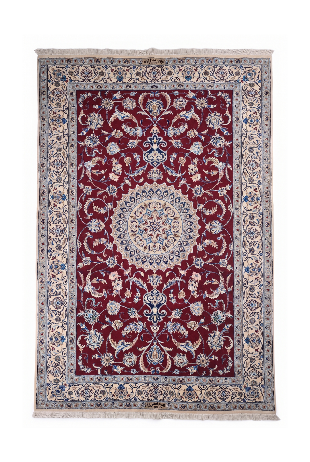 Wine-Red Medallion Persian Nain, Hand-Knotted Wool Rug
