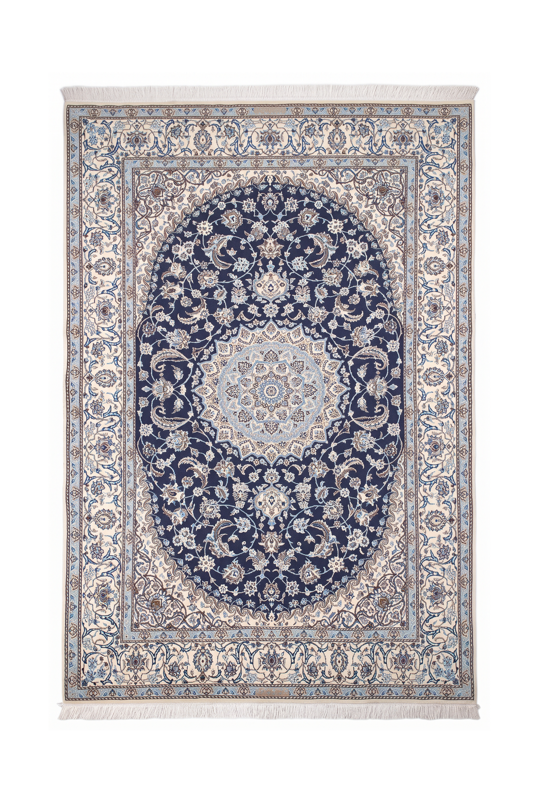 Navy &amp; Ivory Medallion Persian Nain, Hand-Knotted Wool Rug