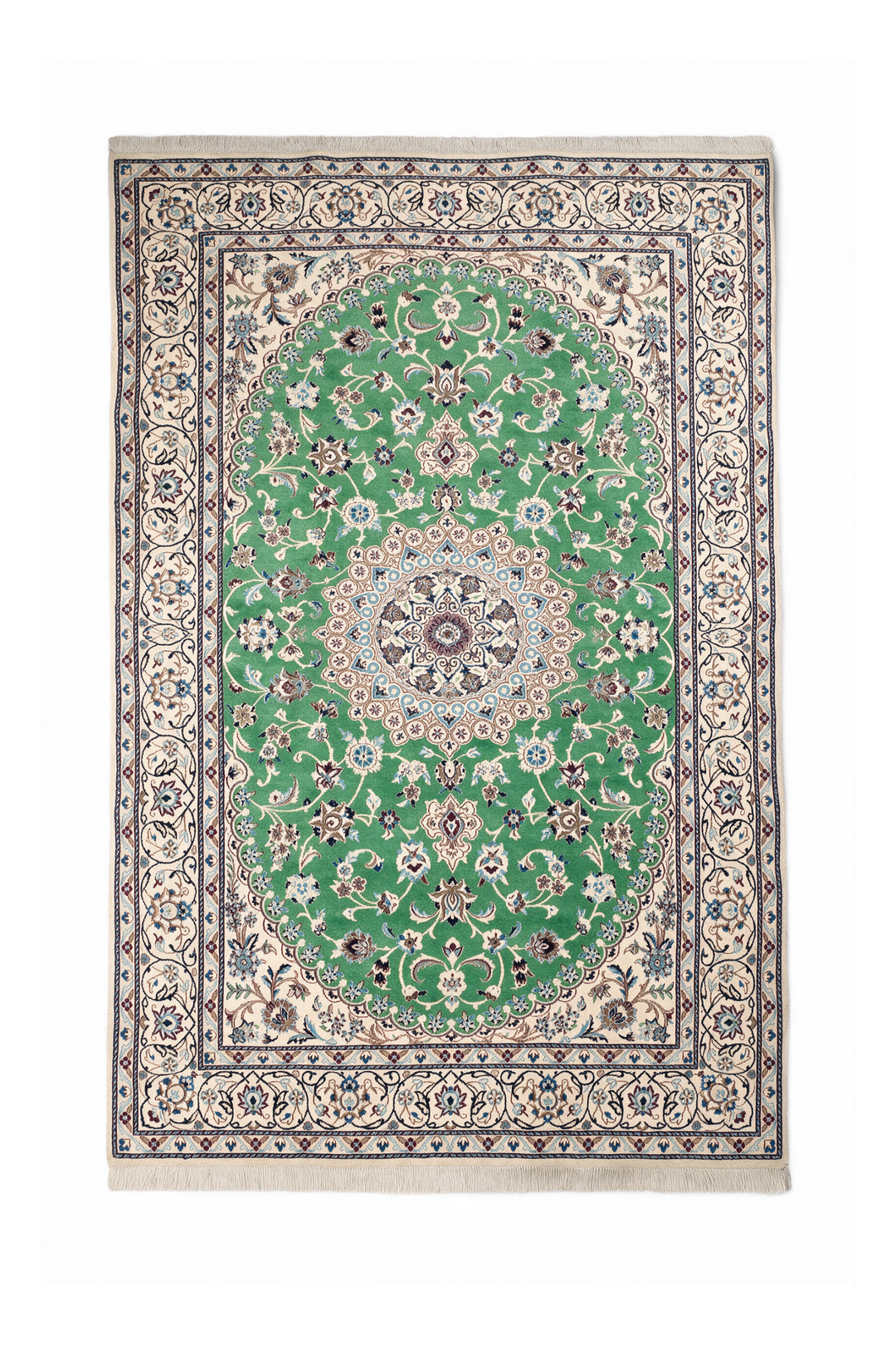 Pistachio-Green Medallion Persian Nain, Hand-Knotted Wool Rug
