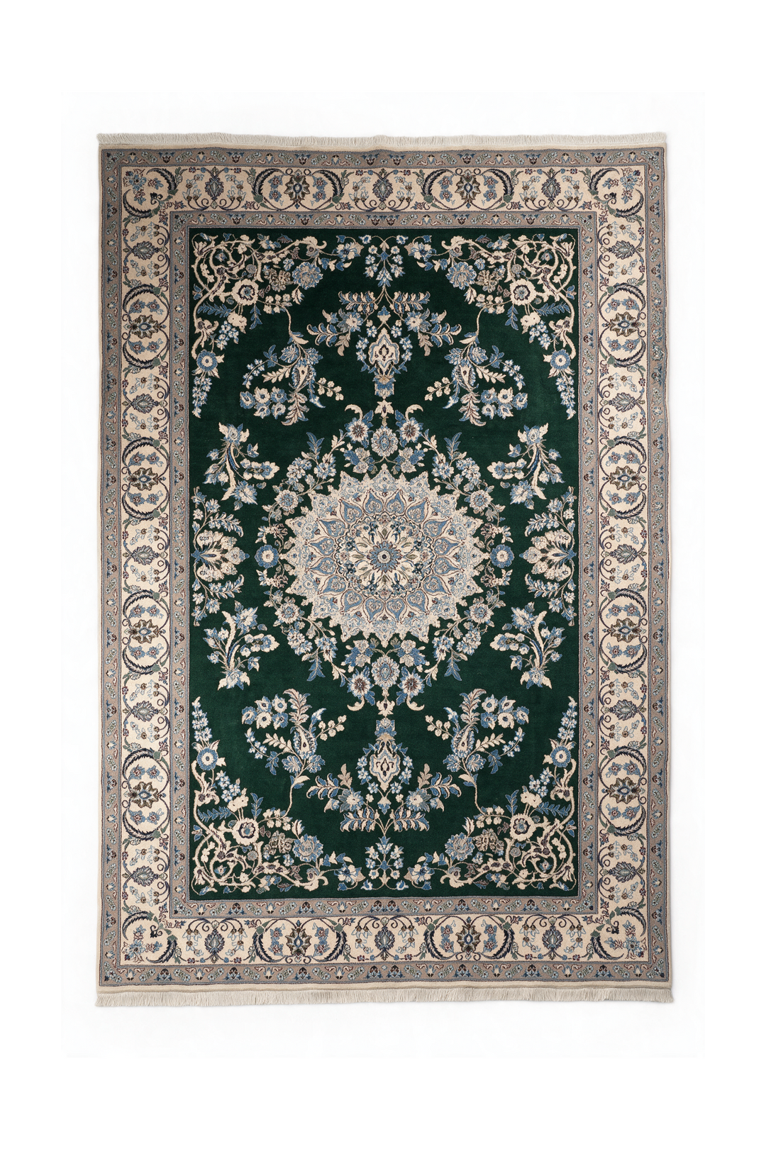 Forest-Green Medallion Persian Nain, Hand-Knotted Wool Rug