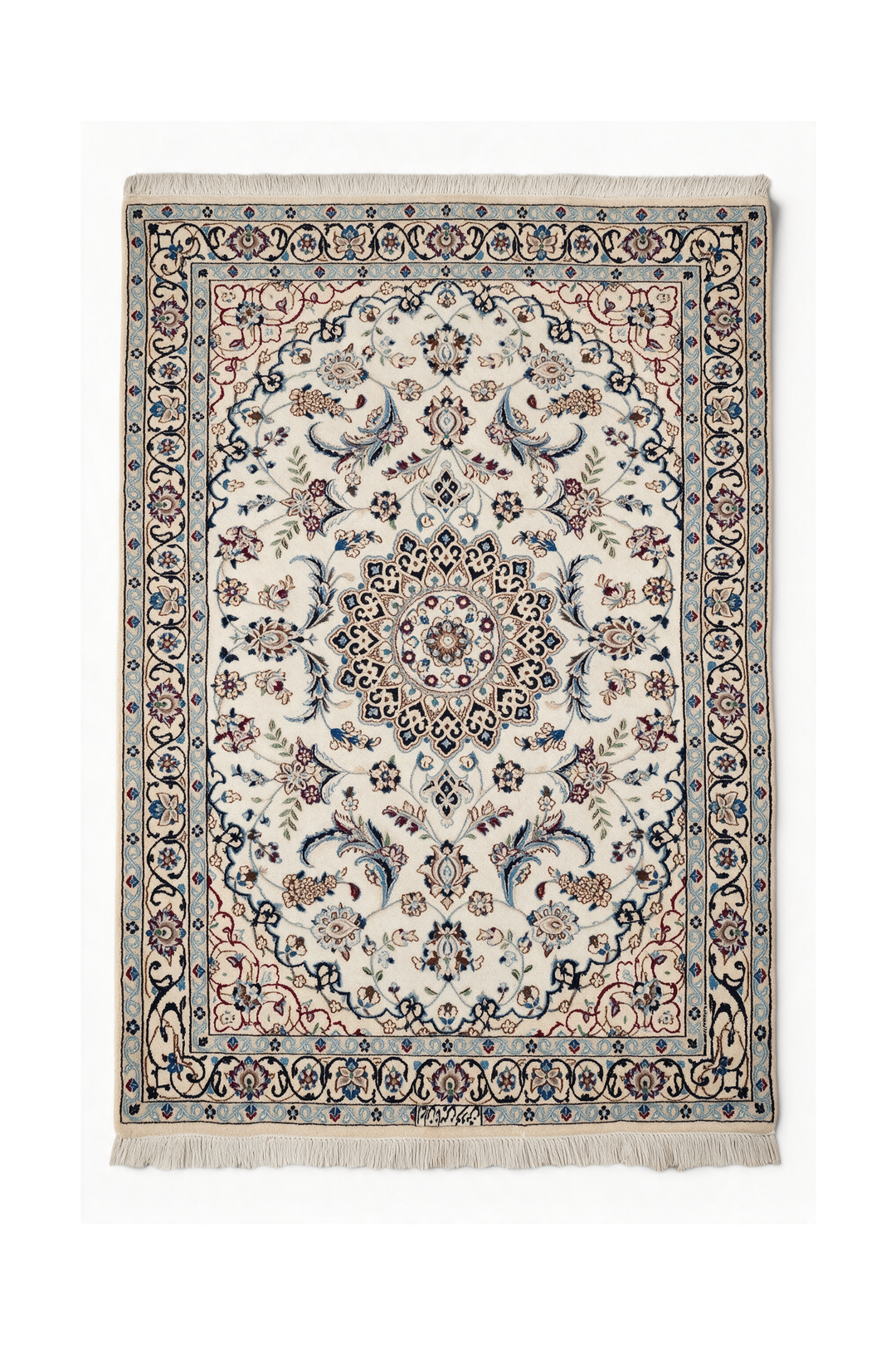 Ivory Medallion Persian Nain, Hand-Knotted Wool Rug