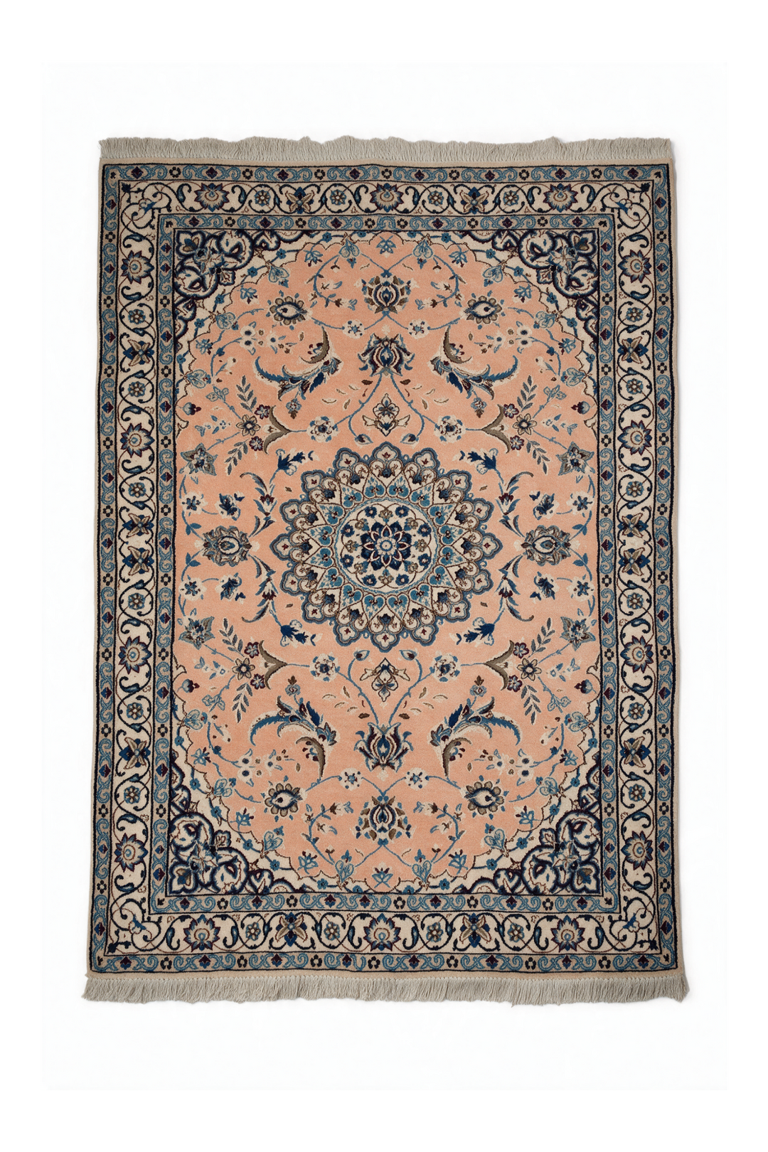 Peach Medallion Persian Nain, Hand-Knotted Wool Rug