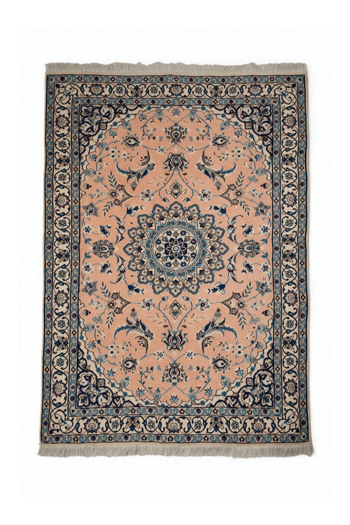 Peach Medallion Persian Nain, Hand-Knotted Wool Rug