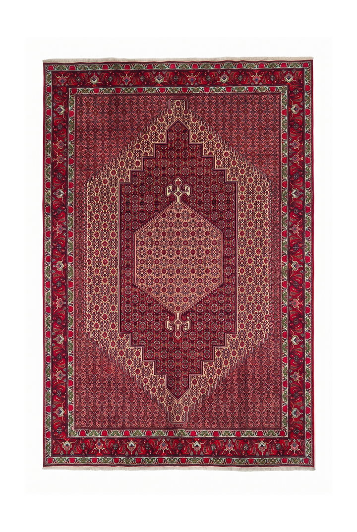 Red Mahi Medallion Persian Tabriz, Hand-Knotted Wool Rug