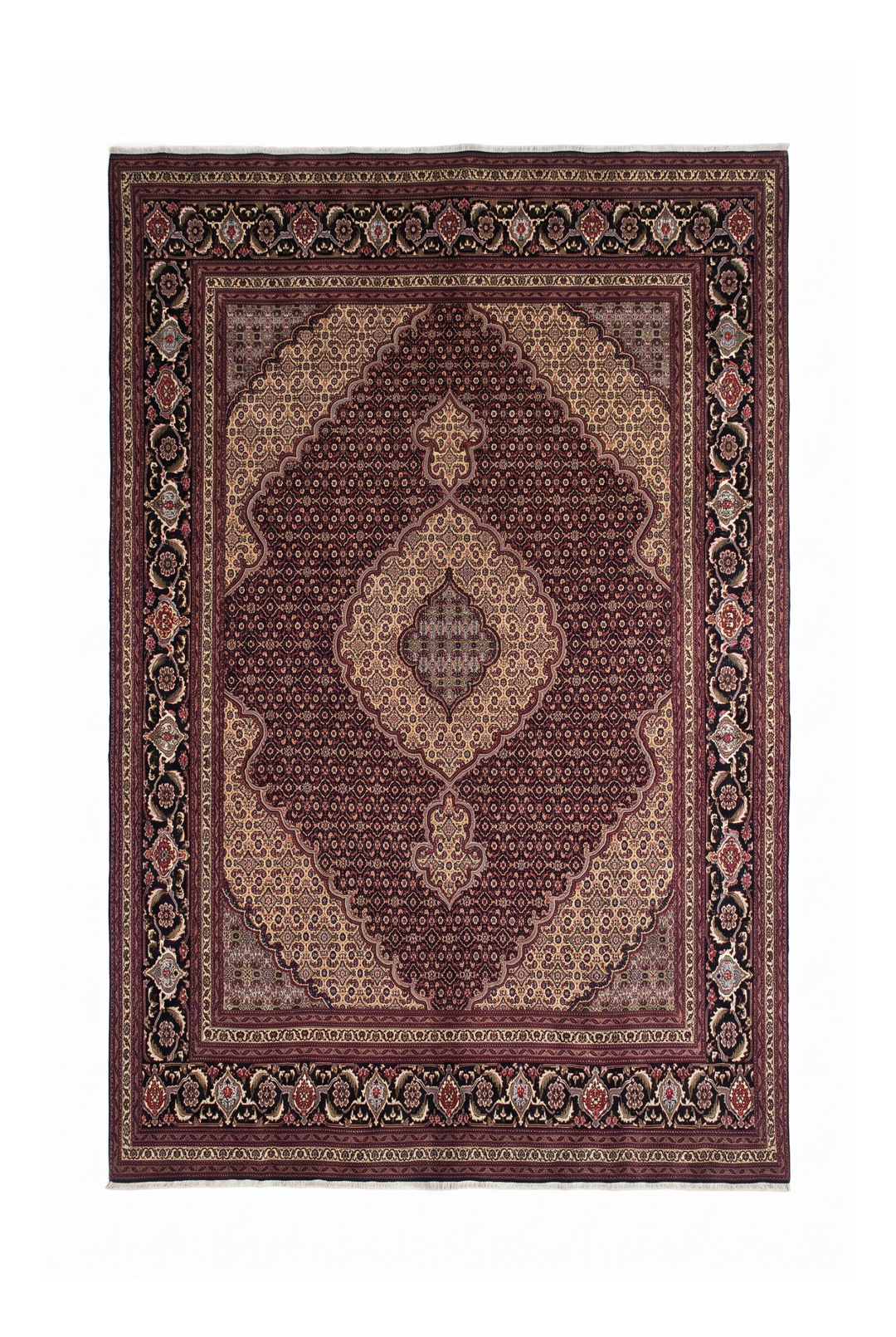 Burgundy Mahi Medallion Persian Tabriz, Hand-Knotted Wool Rug