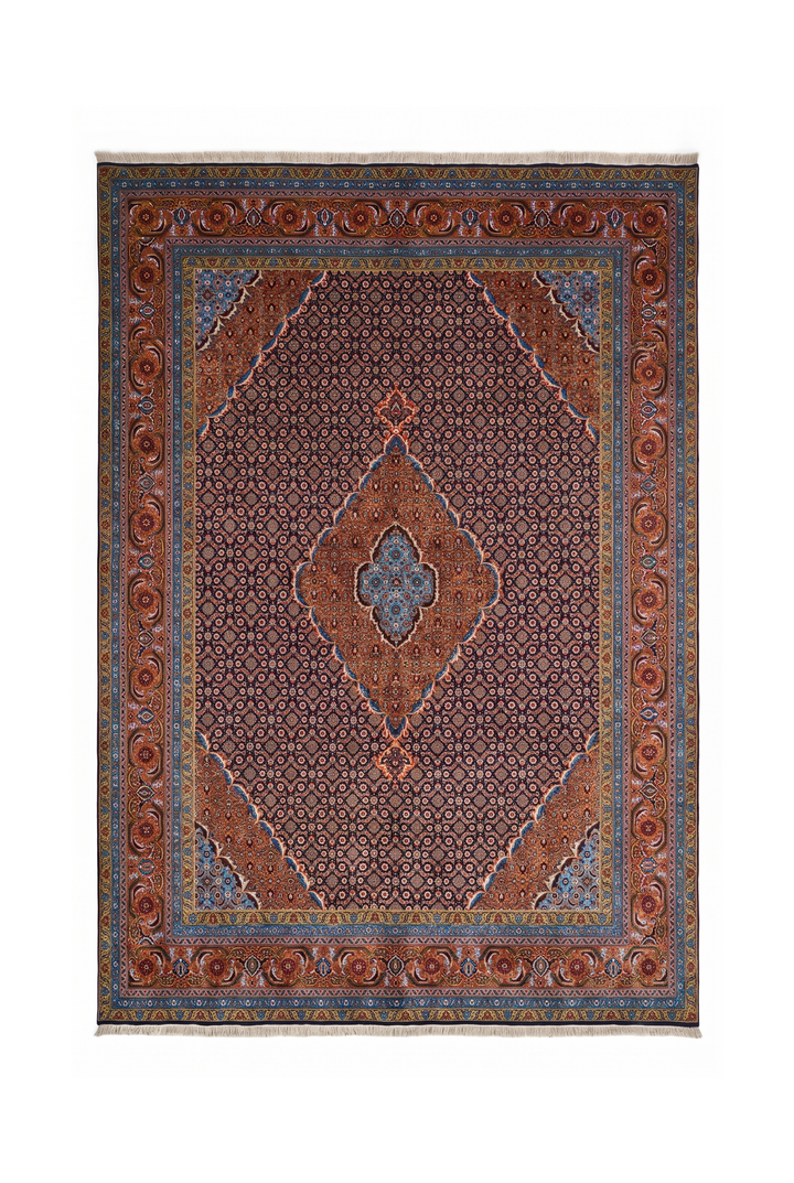 Navy Mahi Medallion Persian Ardabil, Hand-Knotted Wool Rug